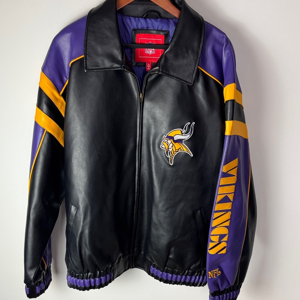 VTG NFL Vikings Faux Leather Jacket - Men's XL